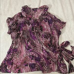 East 5th Purple and Black Ruffled Wrap Blouse